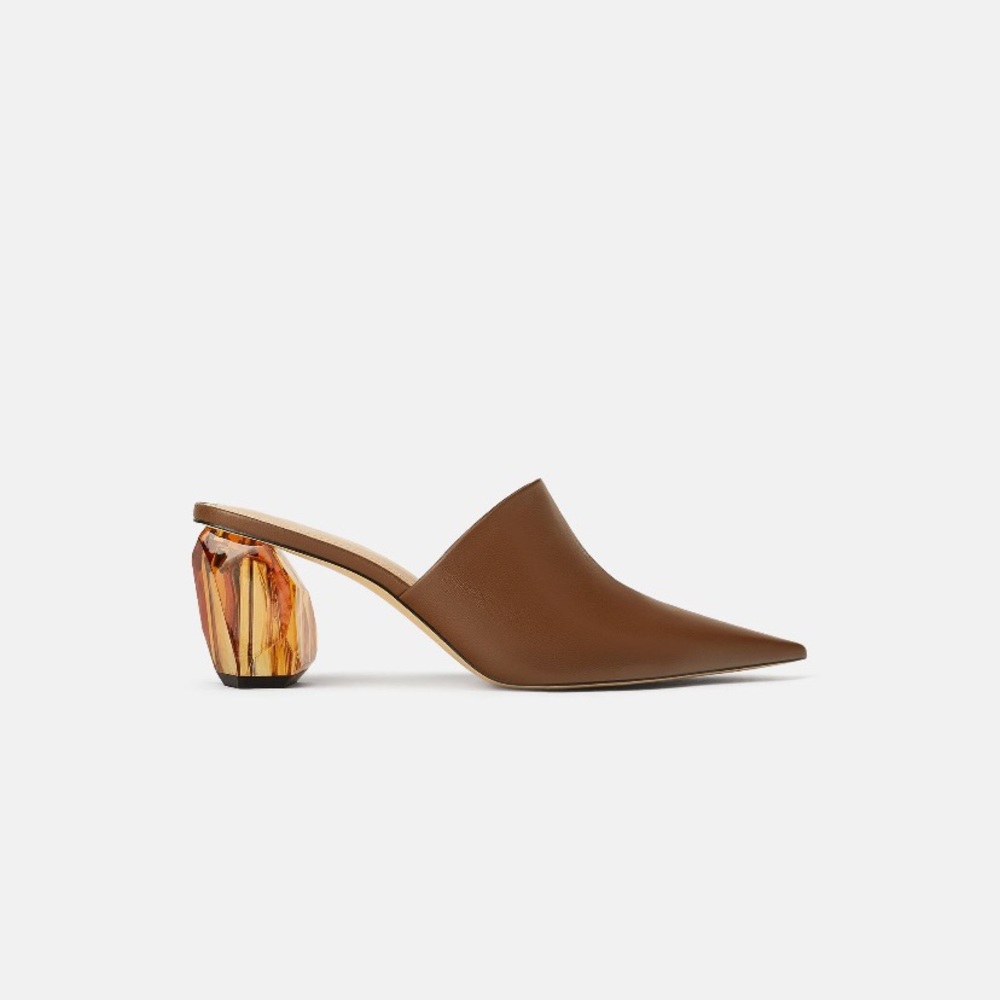 ZARA Leather Mule with Geometric Heel